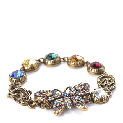 Gucci Crystal Butterfly Bracelet Aged Gold Multicolor 1 of 6