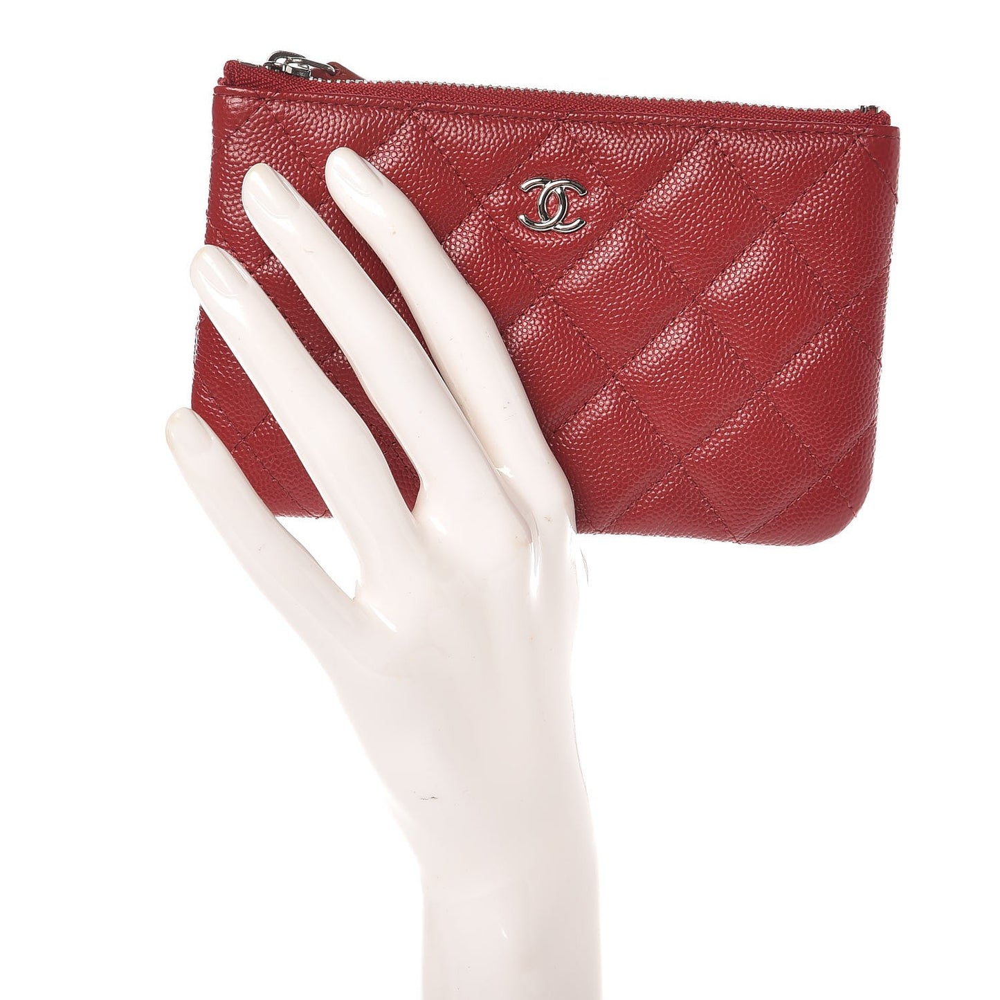 Caviar Quilted Small Cosmetic Case Dark Red
