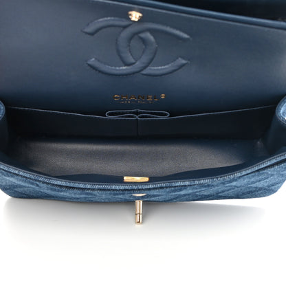 Chanel Printed Denim Quilted Medium Double Flap Dark Blue 5 of 12