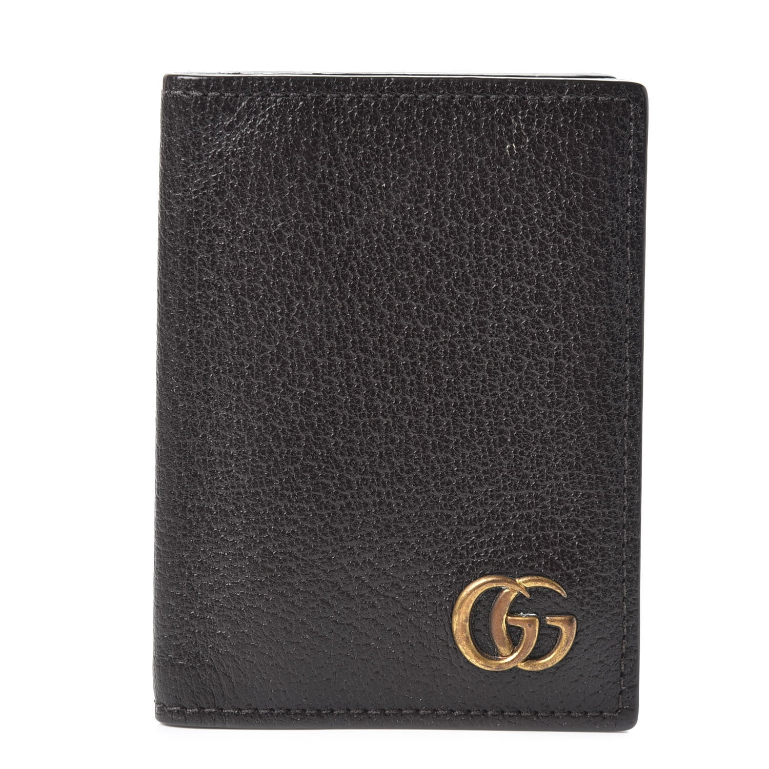 Gucci Calfskin Boar Effect GG Marmont Card Case Dark Cocoa 1 of 10