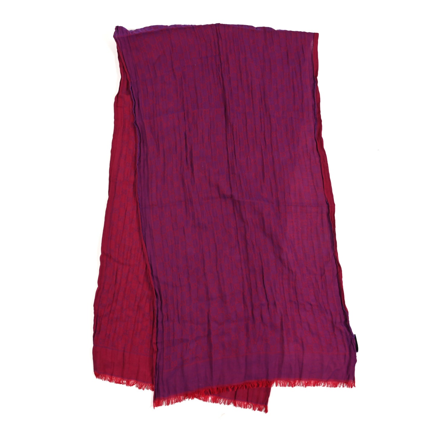 Wool Jacquard GG Monogram Fringe Scarf Fuchsia Purple
