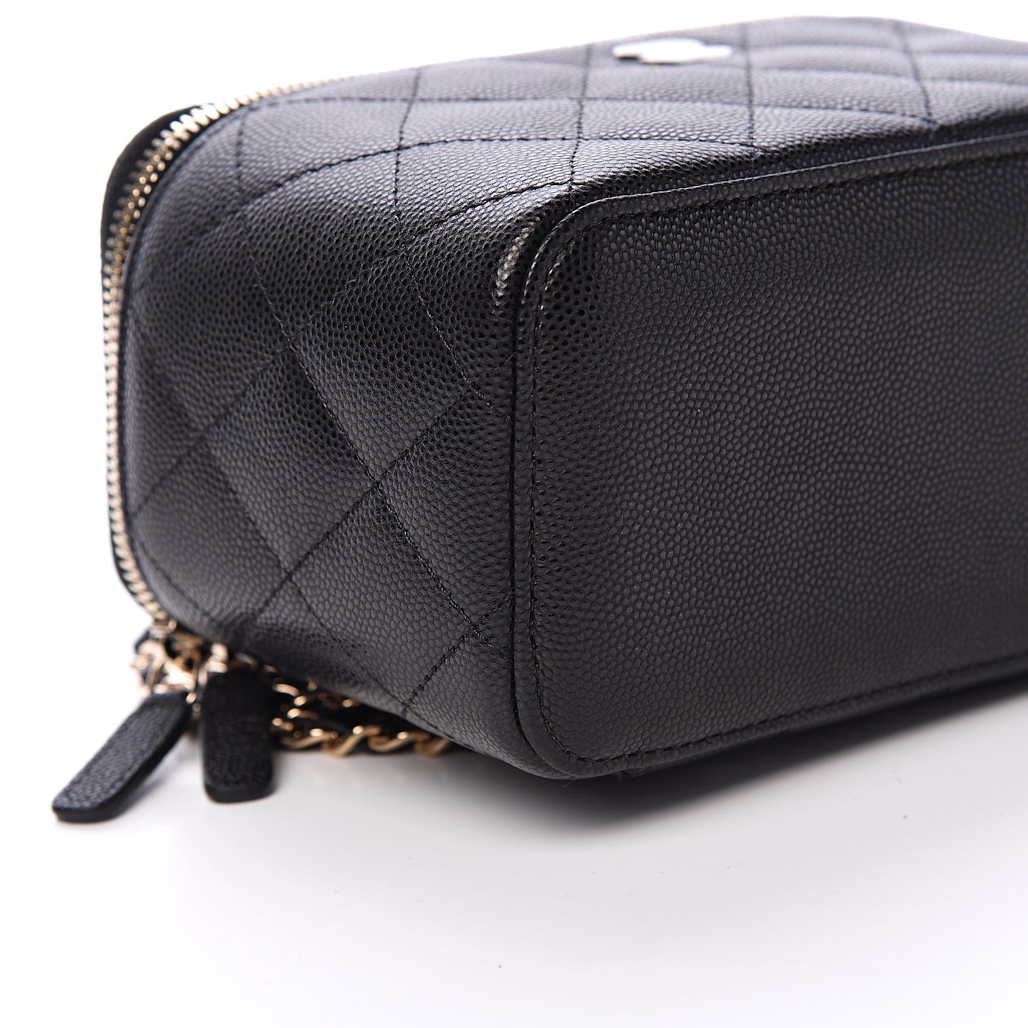 Caviar Quilted Small Vanity Case With Chain Black