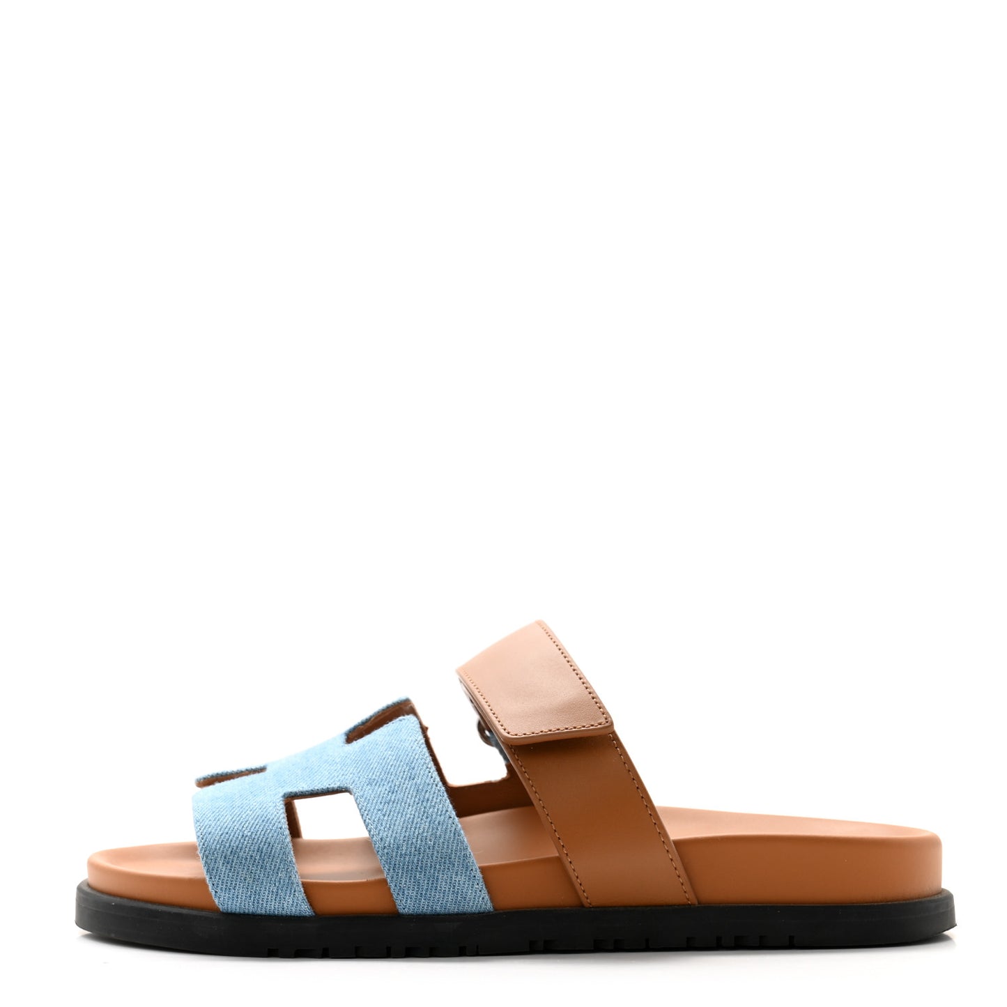 Denim Calfskin Womens Chypre Sandals 38.5 Bleu Clair Naturel