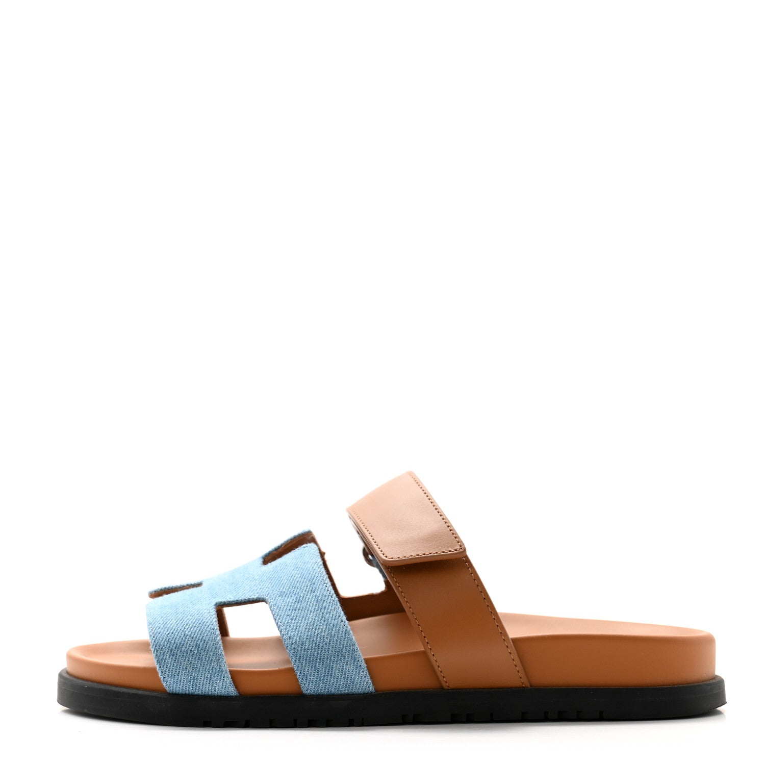 Hermes Denim Calfskin Womens Chypre Sandals 38.5 Bleu Clair Naturel 1 of 9