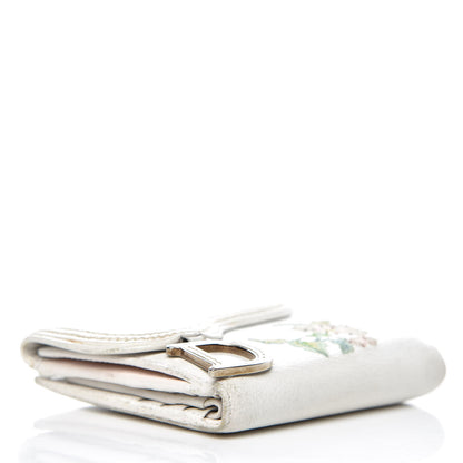 Christian Dior Calfskin Embroidered Romantic Flowers Saddle Compact Wallet White 4 of 17