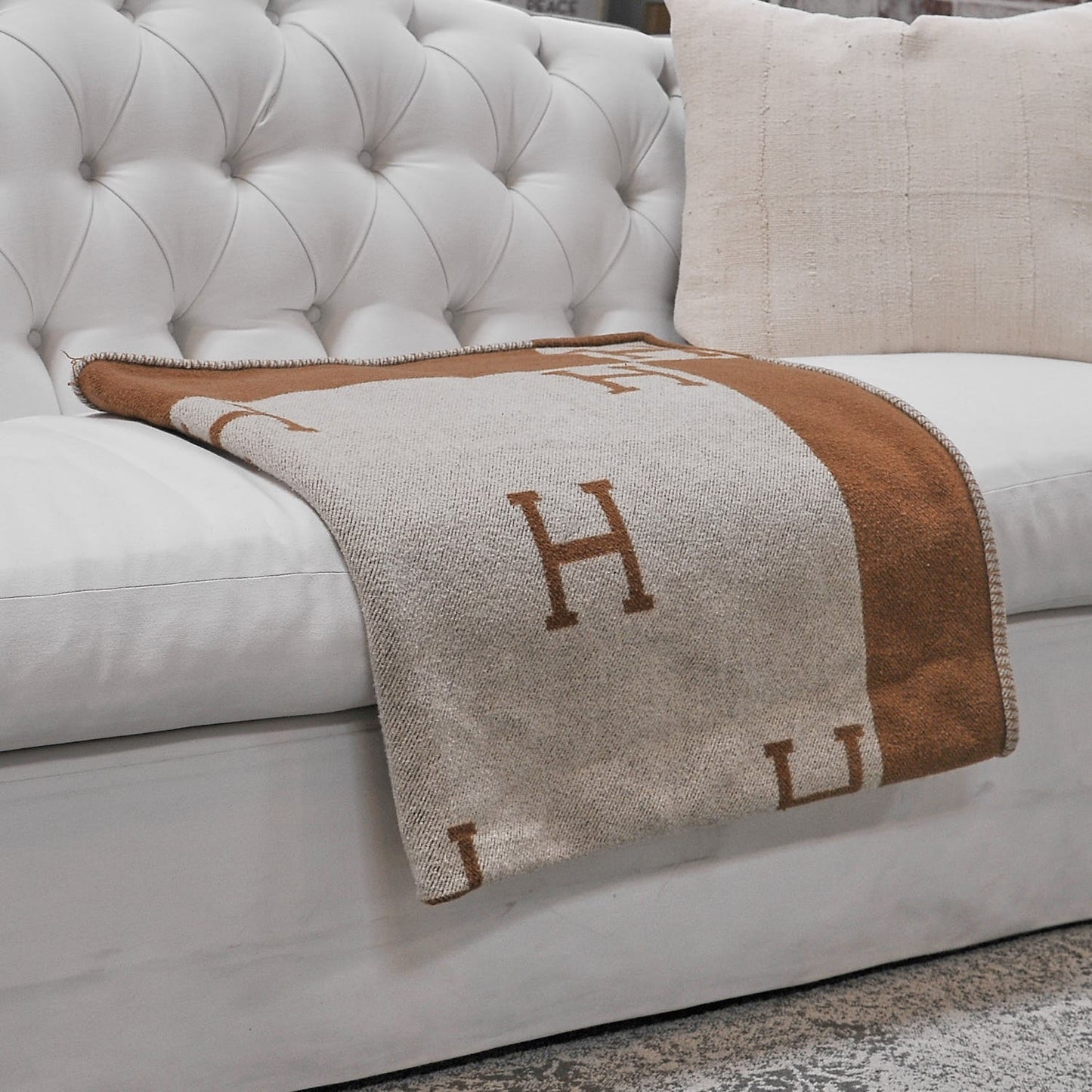 Wool Cashmere New Classic Avalon Blanket Ecru Camel