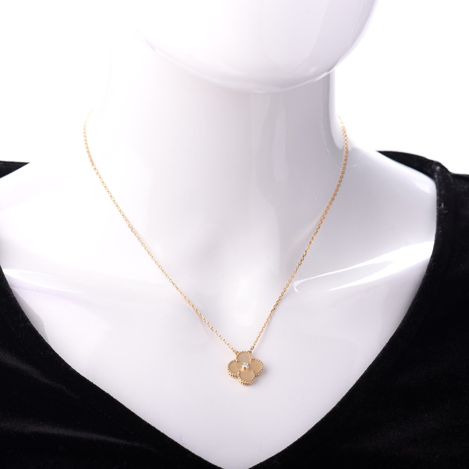 Van Cleef & Arpels 18K Yellow Gold Diamond Yellow Mother of Pearl Vintage Alhambra Pendant Necklace 2 of 5