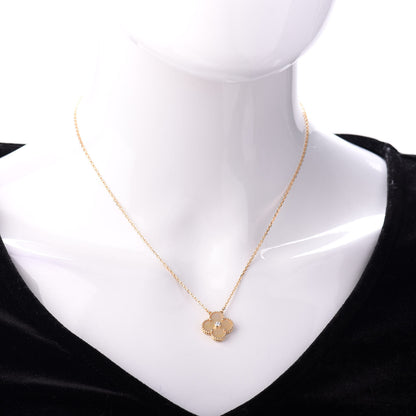 Van Cleef & Arpels 18K Yellow Gold Diamond Yellow Mother of Pearl Vintage Alhambra Pendant Necklace 2 of 5