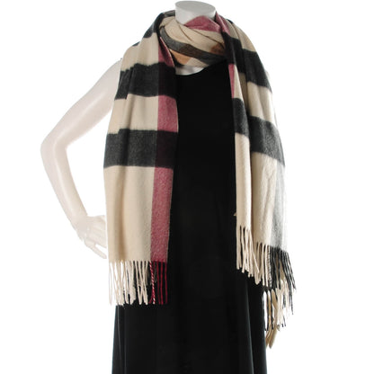 Burberry Cashmere Half Mega Check Fringe Scarf Ivory 2 of 4