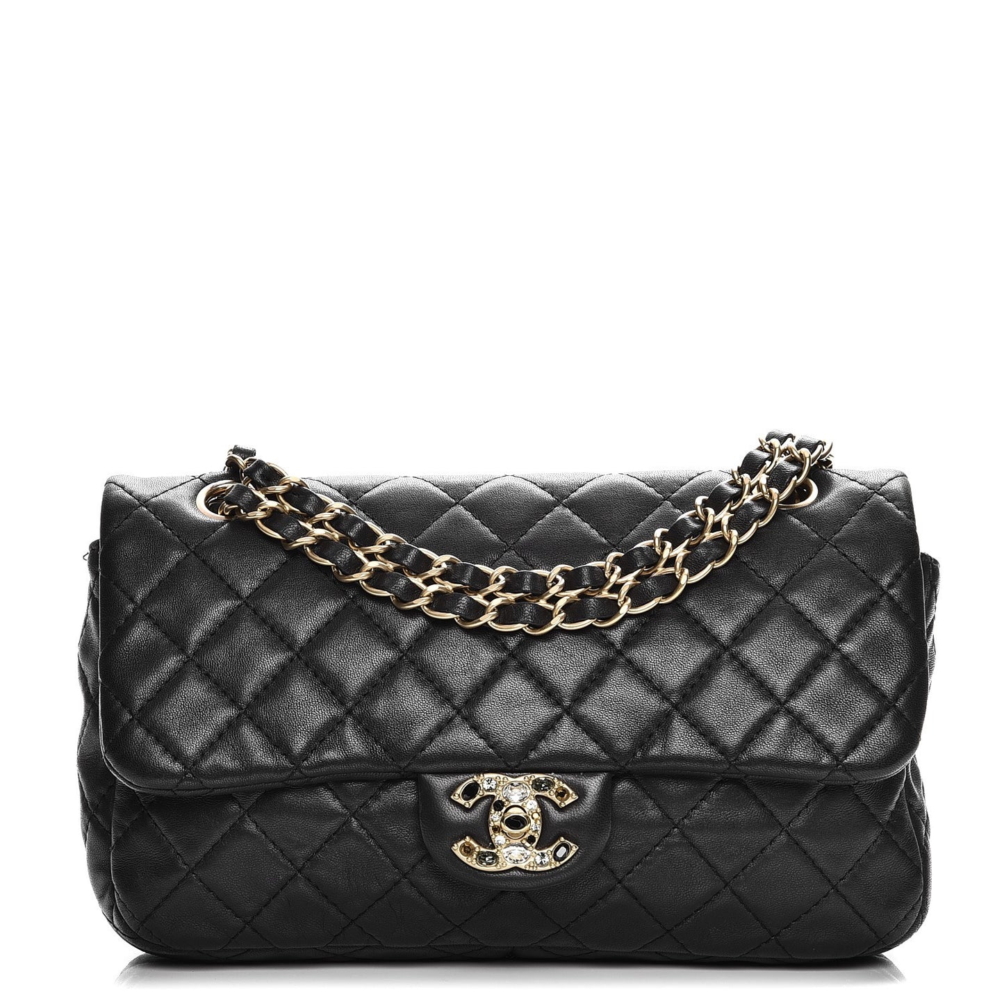 Lambskin Quilted Medium Precious Jewel Single Flap Black