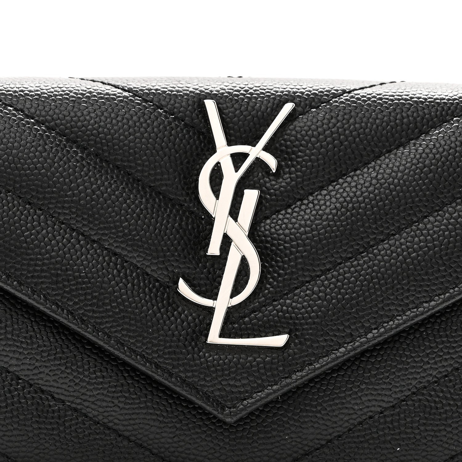 Saint Laurent Grain De Poudre Matelasse Chevron Small Monogram Envelope Wallet Black 8 of 8