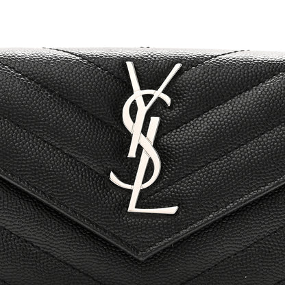 Saint Laurent Grain De Poudre Matelasse Chevron Small Monogram Envelope Wallet Black 8 of 8