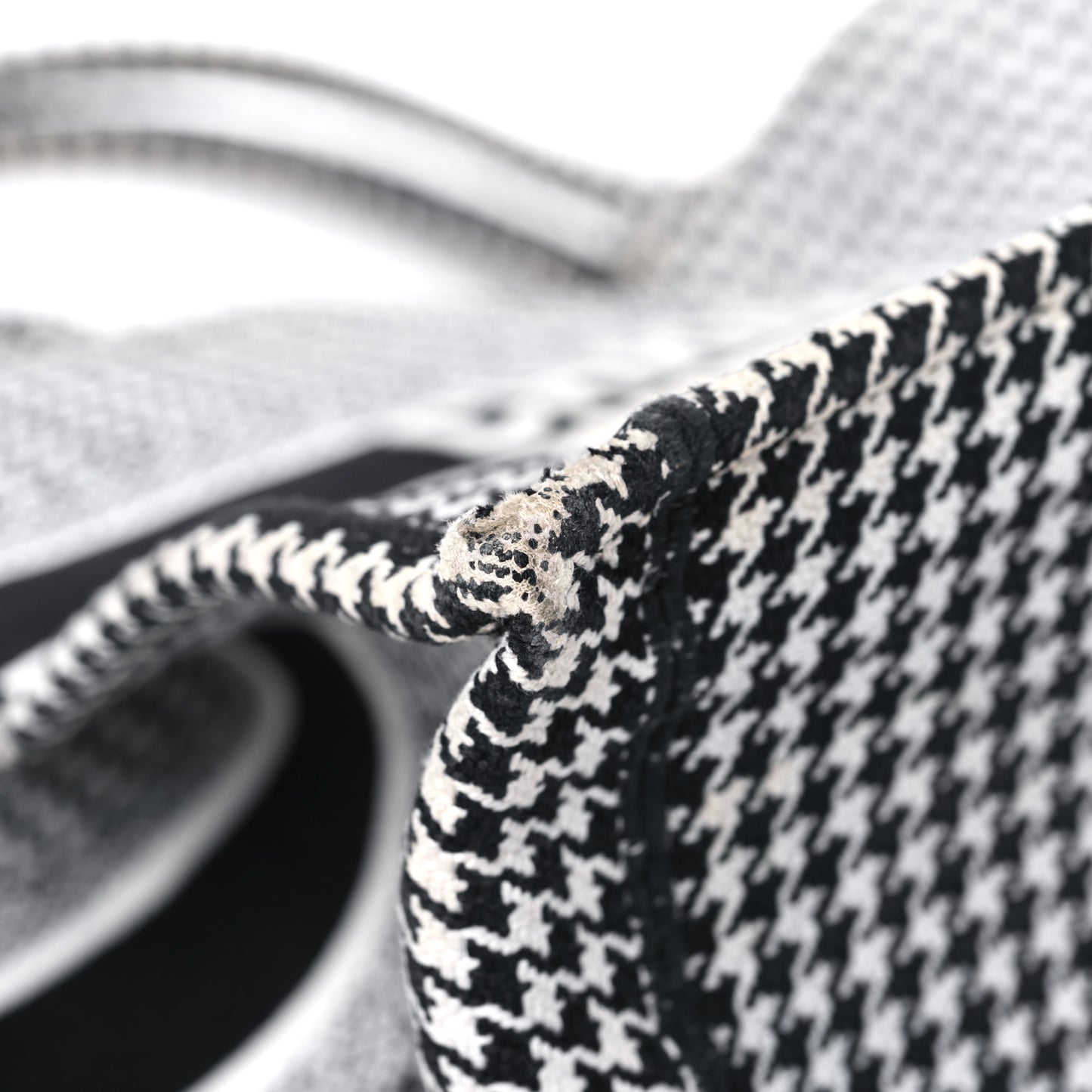 Canvas Houndstooth Embroidered Large Book Tote Black White