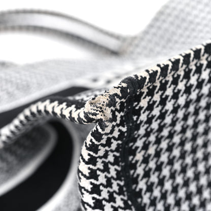 Christian Dior Canvas Houndstooth Embroidered Large Book Tote Black White 9 of 16