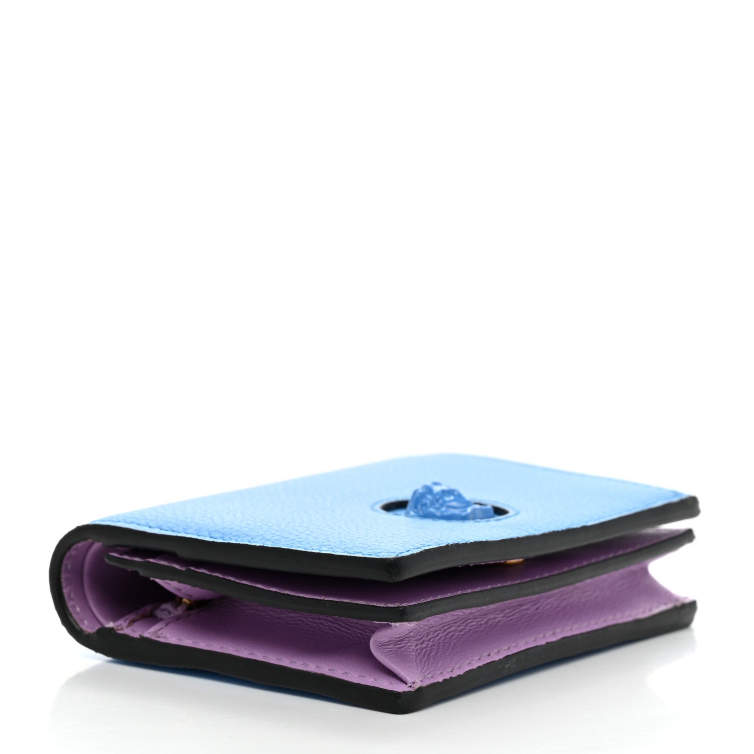 Versace Grained Calfskin Medusa Card Holder Wallet Light Blue Purple 4 of 6