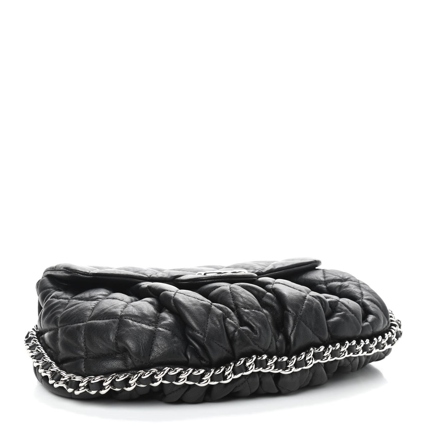 Washed Lambskin Quilted Medium Chain Around Messenger Black