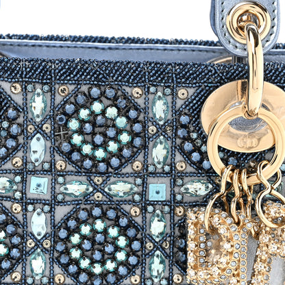 Christian Dior Metallic Calfskin Satin Celestial Bead Embroidery Cannage Mini Lady Dior Blue 8 of 10