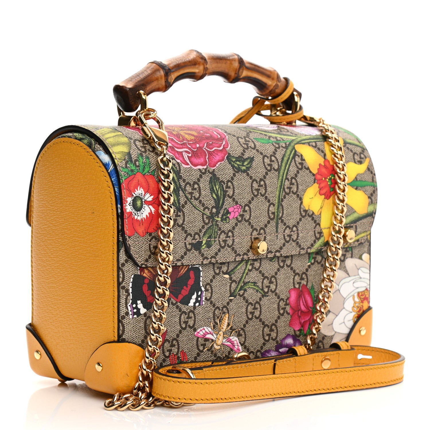 Gucci GG Supreme Monogram Flora Small Padlock Bamboo Shoulder Bag Beige Multicolor Crop 4 of 21