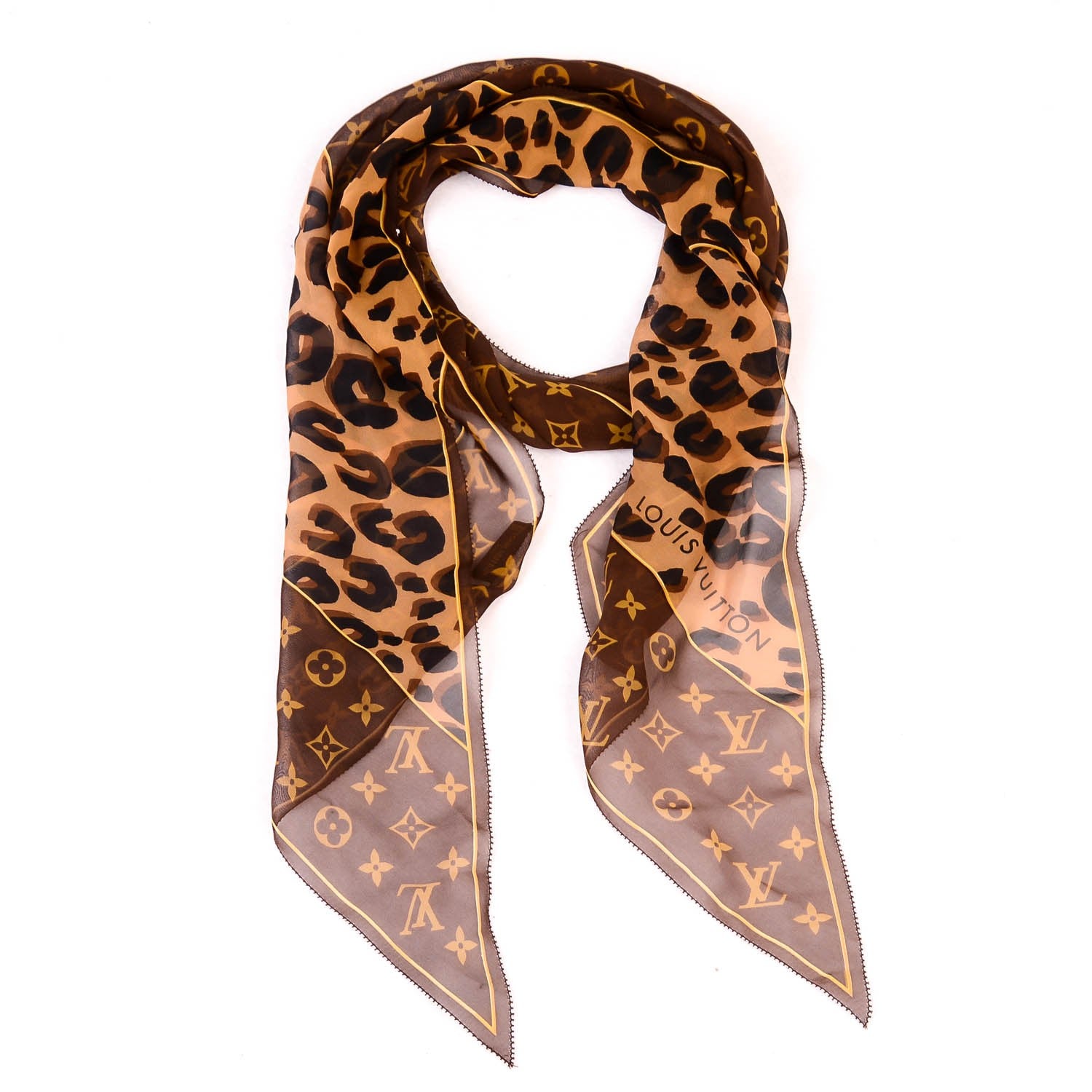 Louis Vuitton Silk Crepe Leopard Monogram Scarf 1 of 5