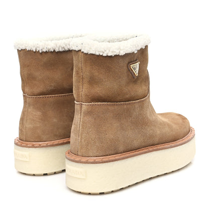 Prada Suede Shearling Ankle Boots 37.5 Cannella 4 of 10
