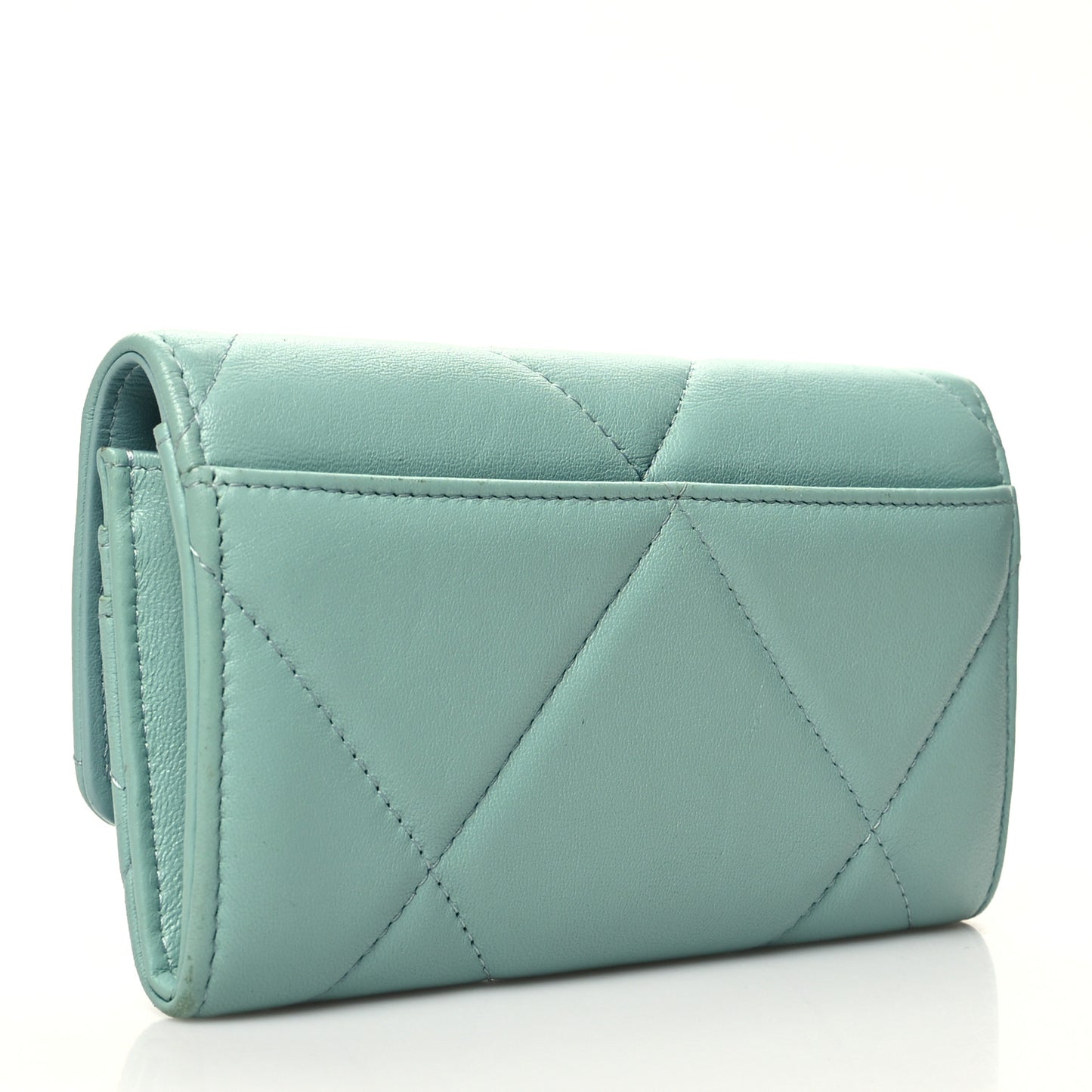 Lambskin Quilted Chanel 19 Flap Wallet Light Blue