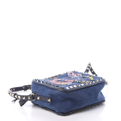 Valentino Garavani Denim Butterfly Embroidered Rockstud Camera Crossbody Bag Light Denim Multicolor 4 of 9