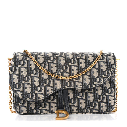 Christian Dior Oblique Saddle Chain Pouch Blue 1 of 12