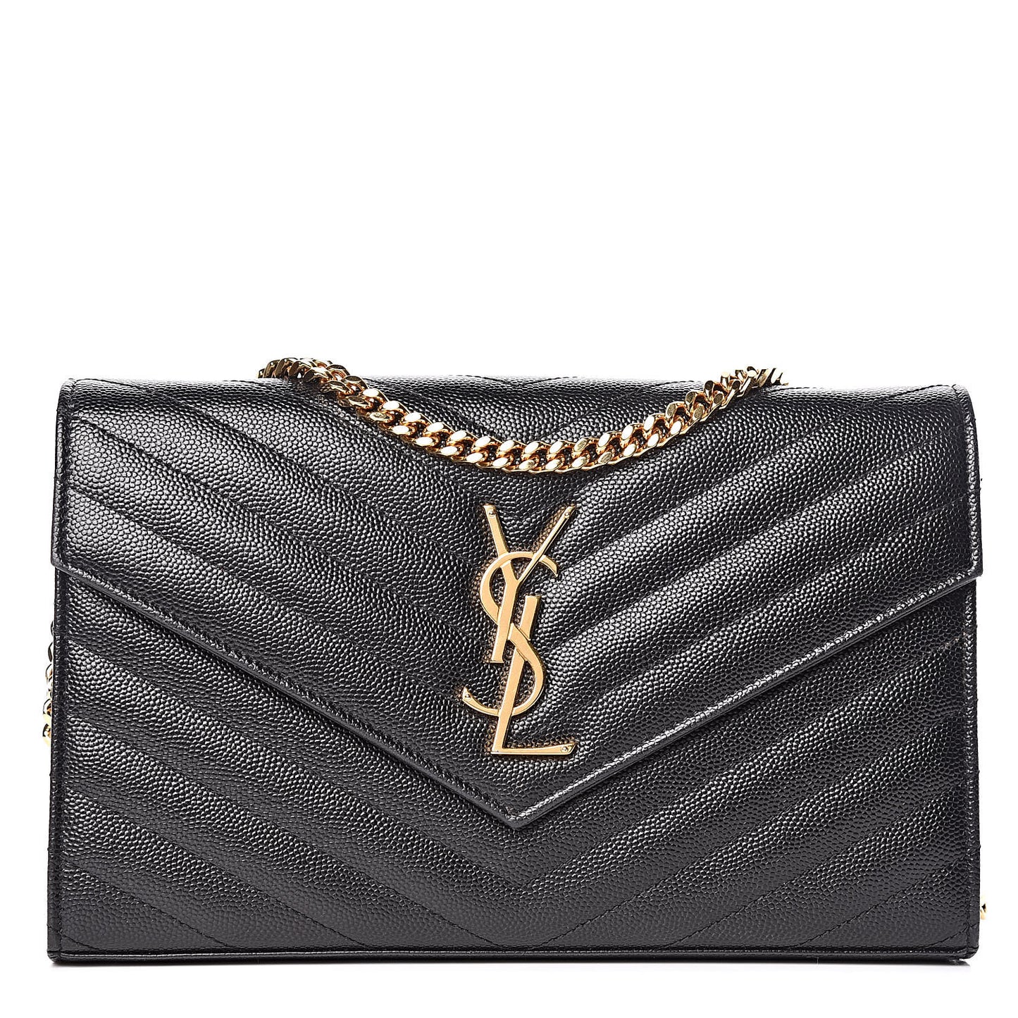 Grain De Poudre Matelasse Chevron Monogram Chain Wallet Black