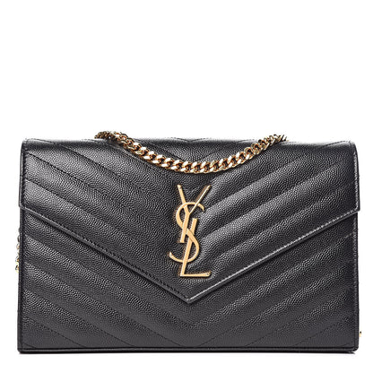 Saint Laurent Grain De Poudre Matelasse Chevron Monogram Chain Wallet Black 1 of 12