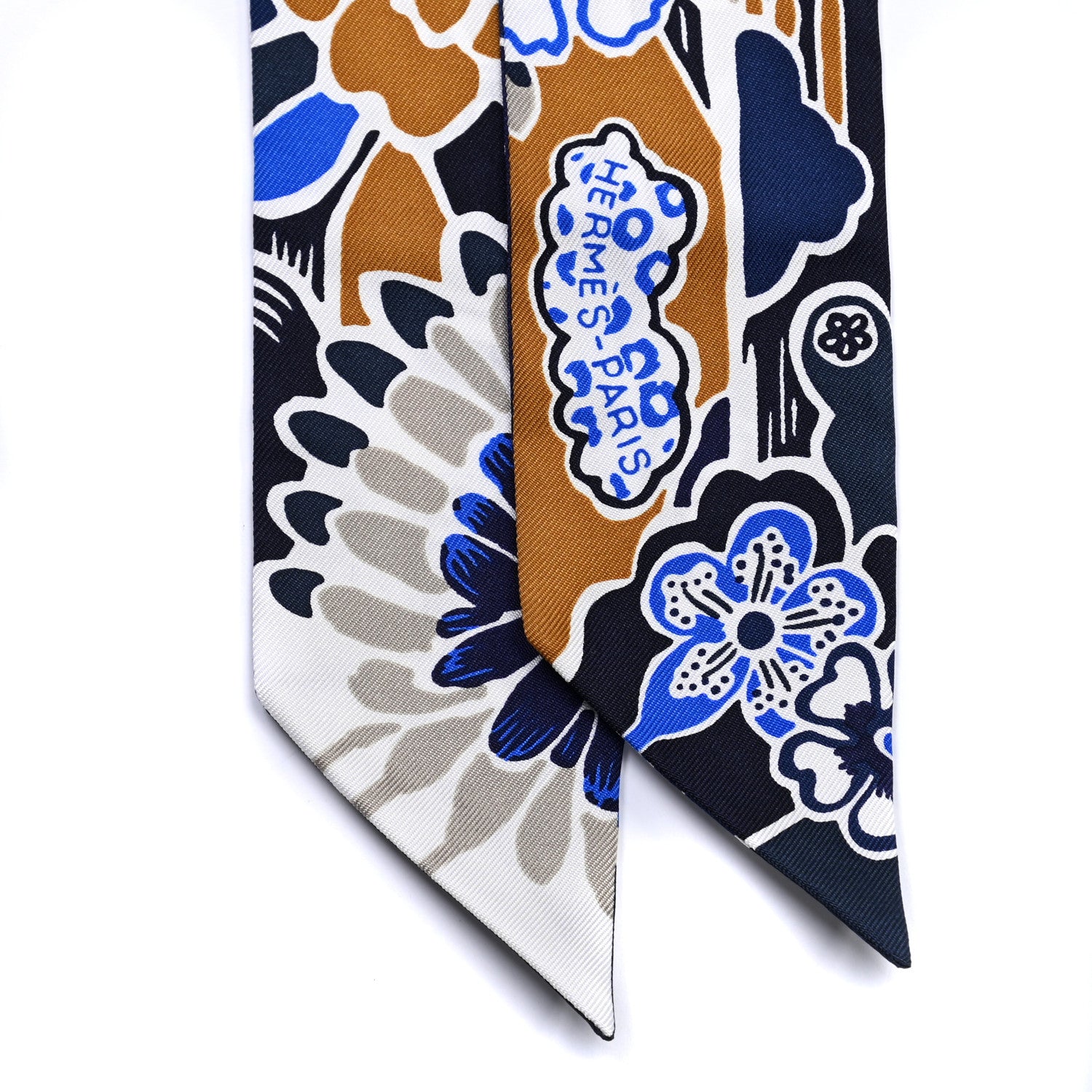 Hermes Silk Bingata Twilly Marine Tabac White 2 of 4