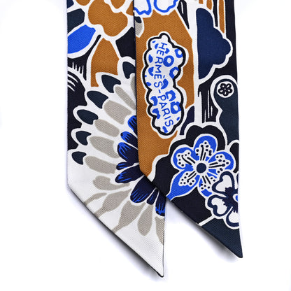 Hermes Silk Bingata Twilly Marine Tabac White 2 of 4