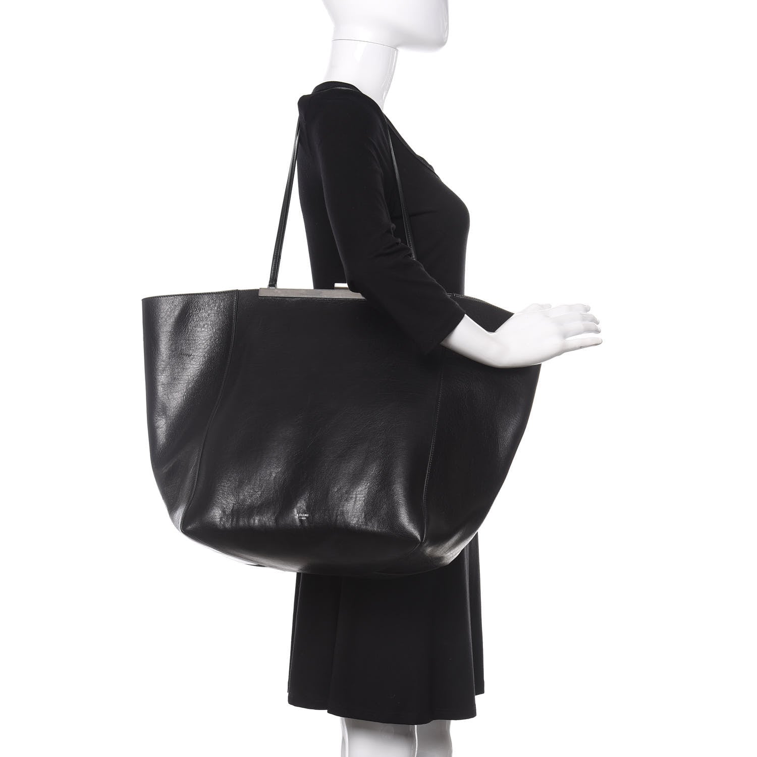 Celine Calfskin Clasp Horizontal Cabas Black 2 of 9