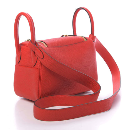 Hermes Taurillon Clemence Mini Lindy 20 Rouge De Coeur 3 of 11