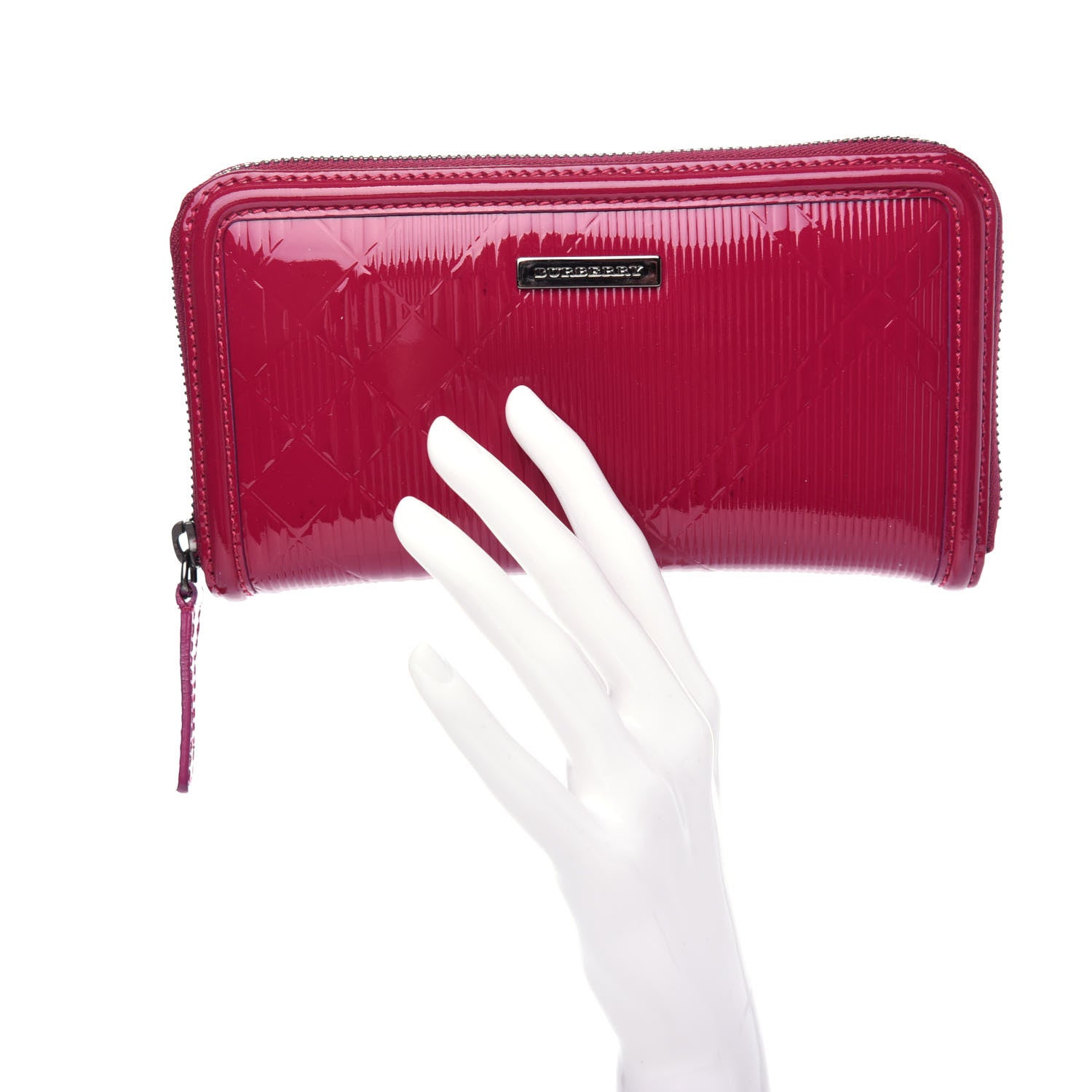 Burberry Patent Check Embossed Large Zip Around Wallet Raspberry Sorbet 2 of 7