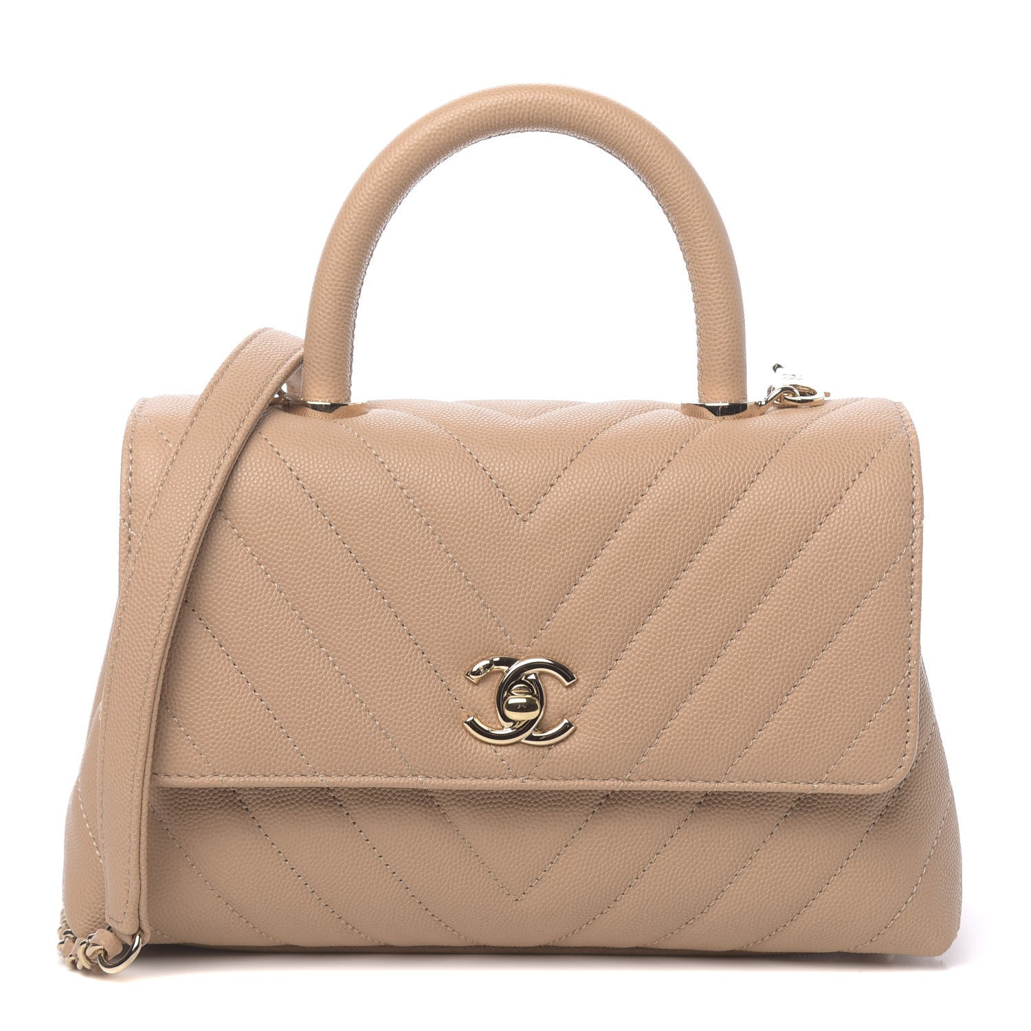 Chanel Caviar Chevron Quilted Mini Coco Handle Flap Beige 1 of 10