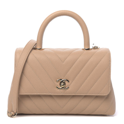Chanel Caviar Chevron Quilted Mini Coco Handle Flap Beige 1 of 10