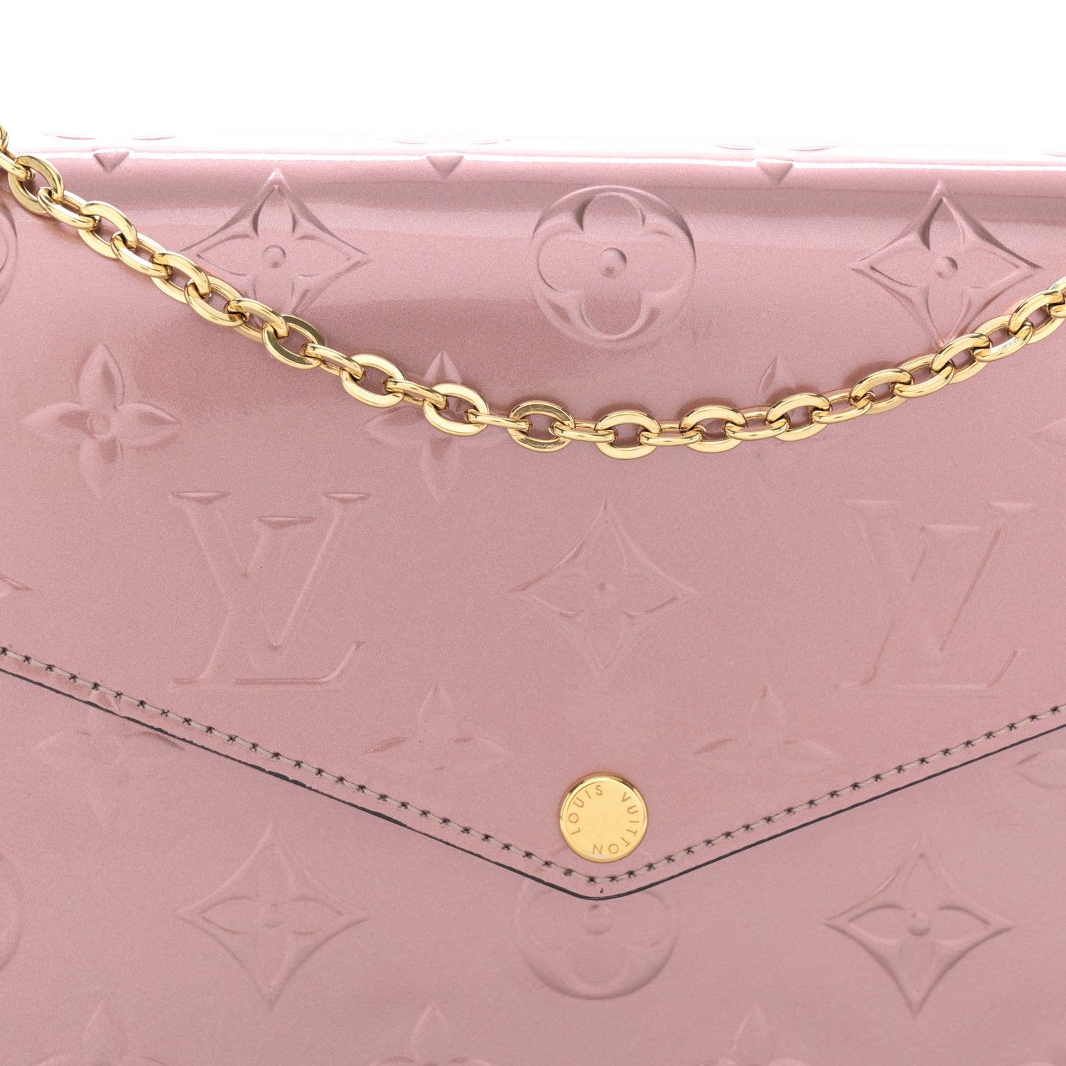 Louis Vuitton Vernis Pochette Felicie Chain Wallet Metallic Pale Pink 9 of 12
