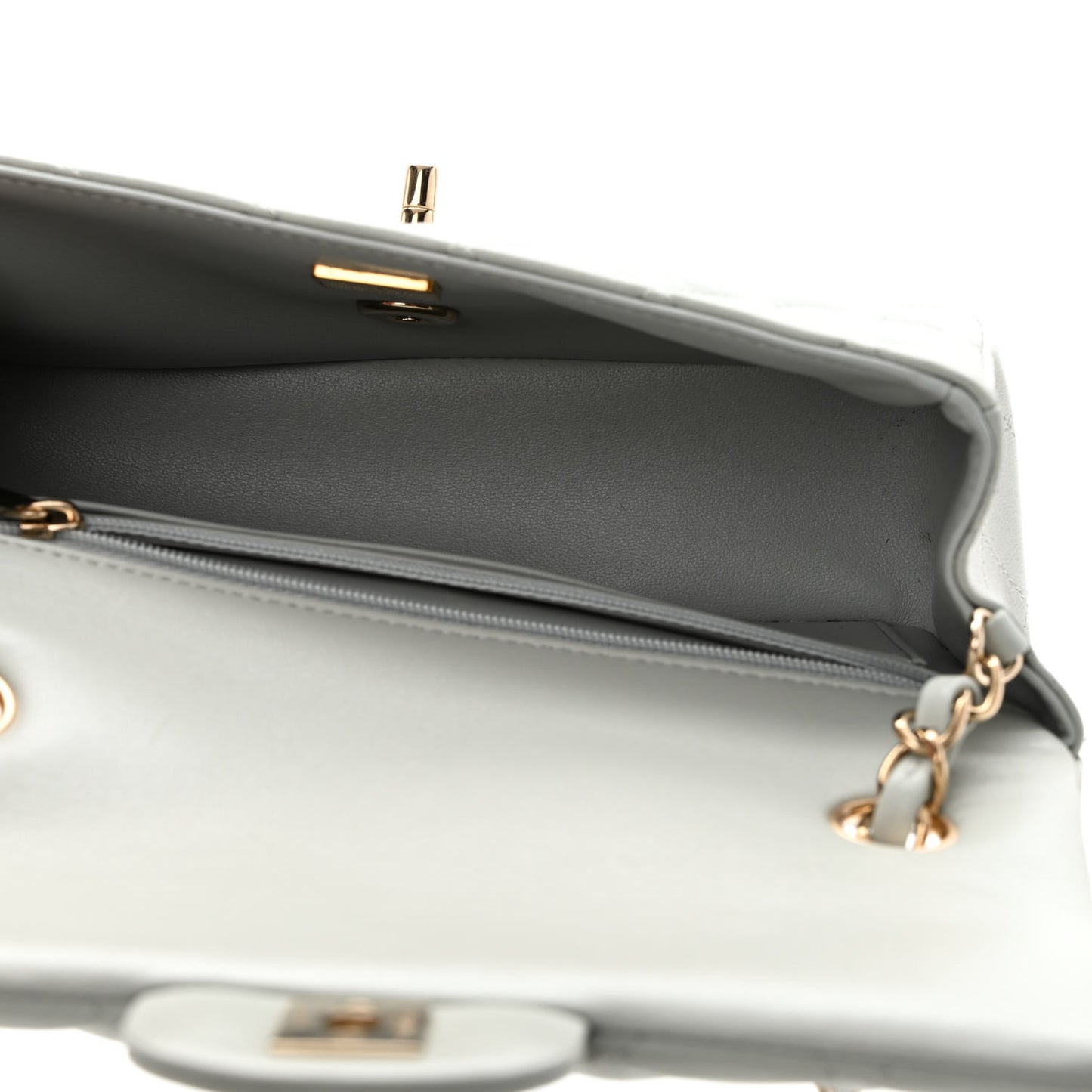 Lambskin Quilted Mini Rectangular Flap Grey