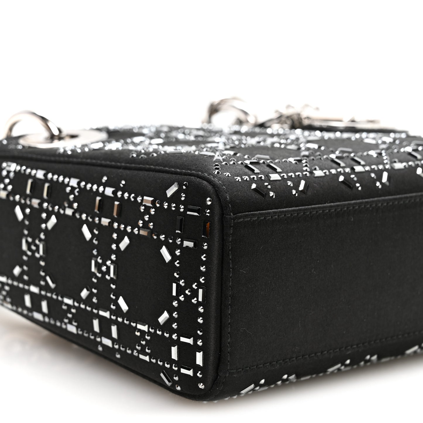 Satin Crystal Cannage Mini Lady Dior Black