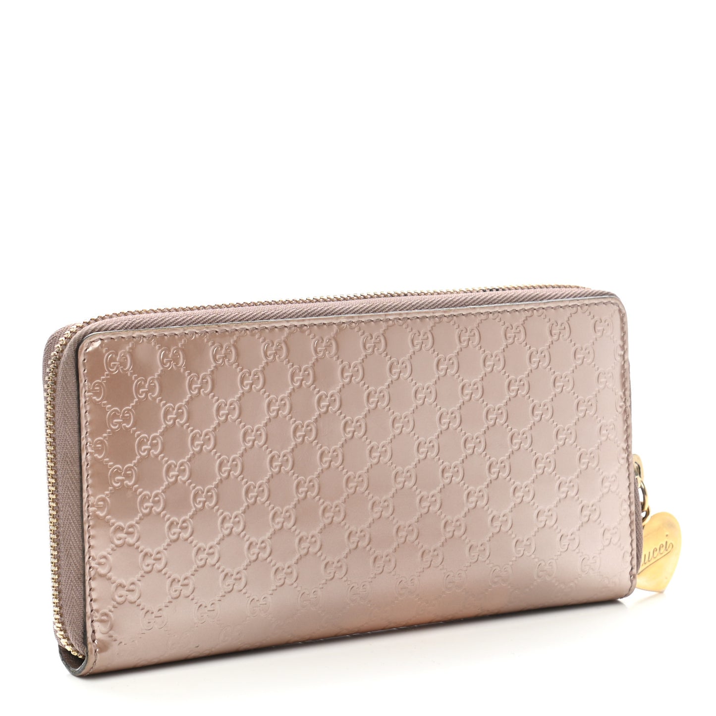 Metallic Microguccissima Zip Around Heart Wallet Pink