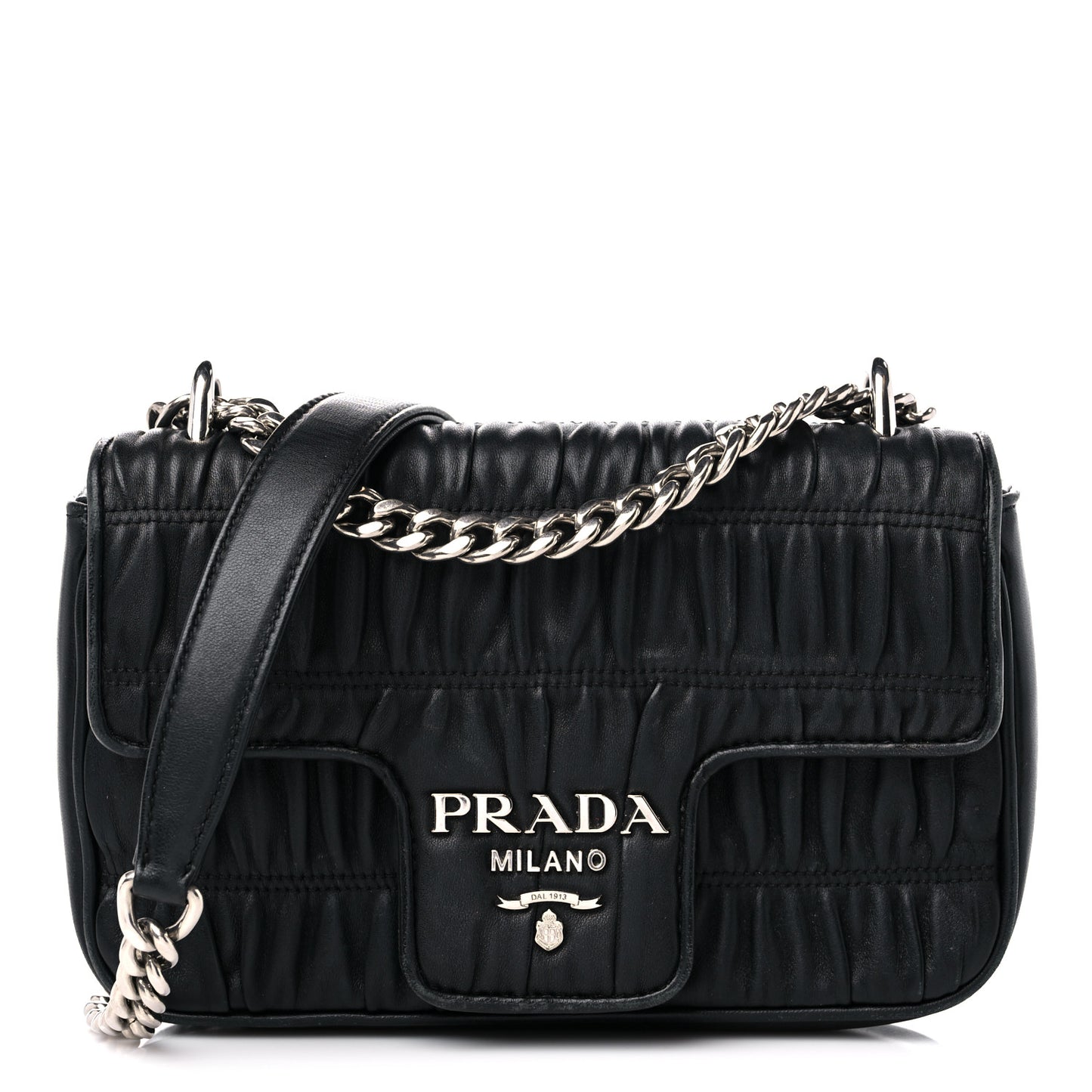 Nappa Gaufre Small Chain Flap Shoulder Bag Black