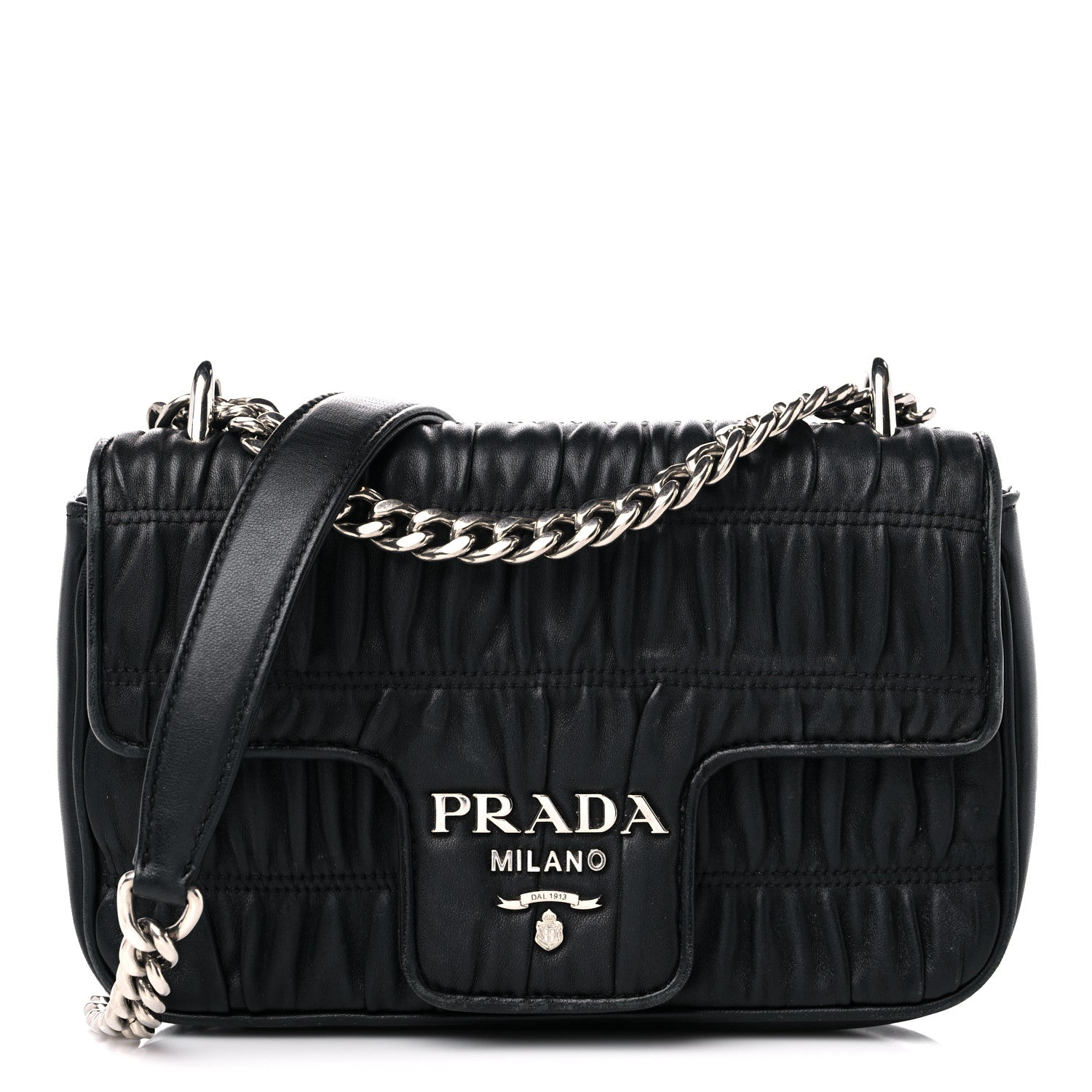 Prada Nappa Gaufre Small Chain Flap Shoulder Bag Black 1 of 16
