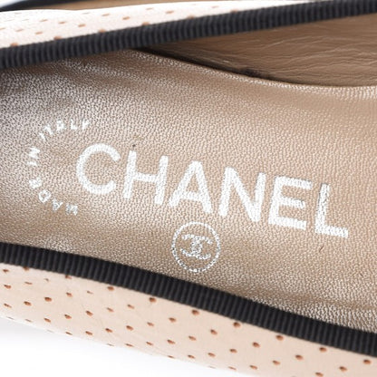 Chanel Lambskin Perforated Cap Toe Ballerina Flats 36 Beige Black 8 of 10