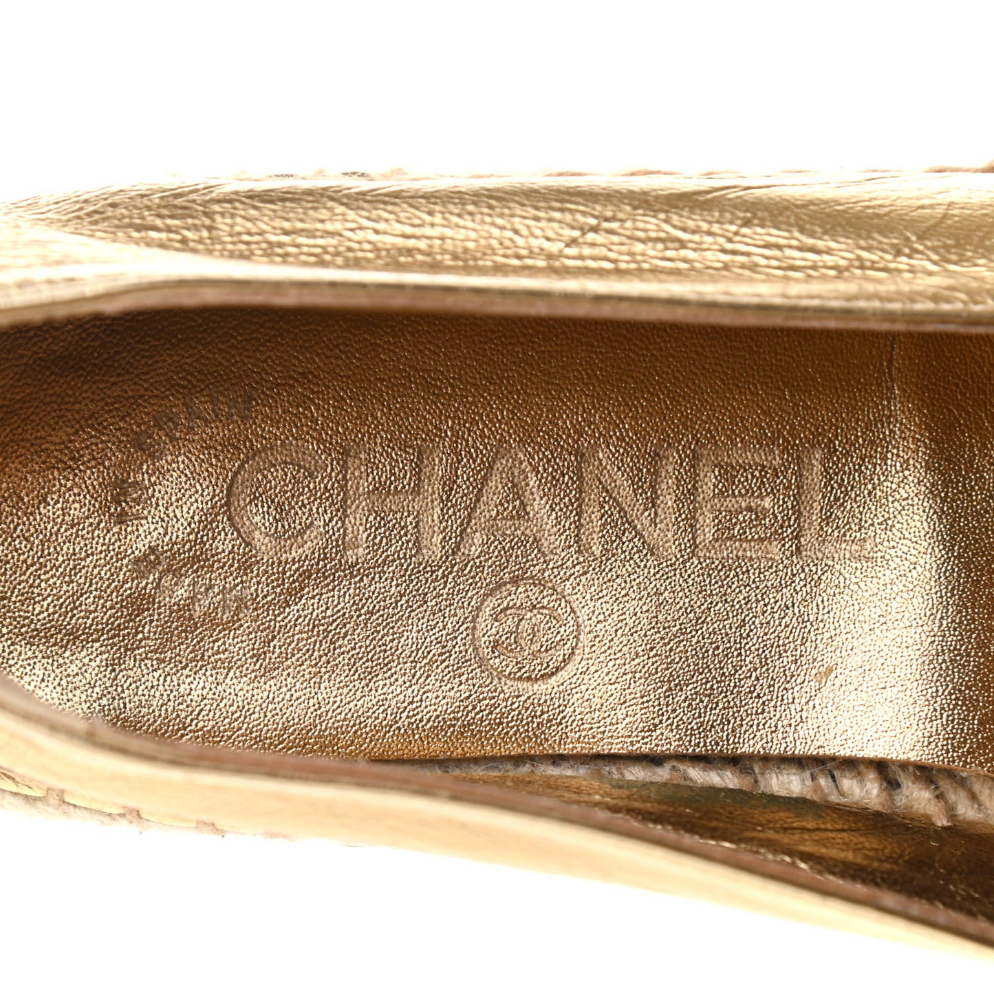 Laminated Lambskin Grosgrain CC Espadrilles 35 Gold Black