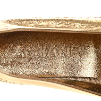 Chanel Laminated Lambskin Grosgrain CC Espadrilles 35 Gold Black 8 of 9