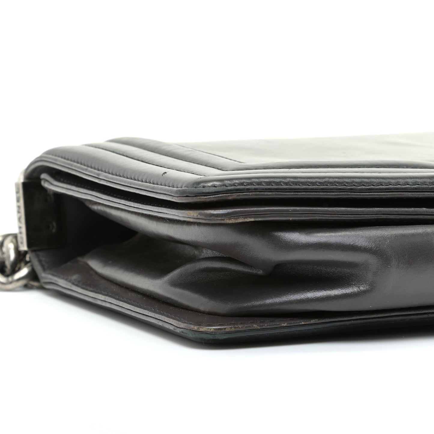 Glazed Calfskin Medium Boy Flap Black Brown