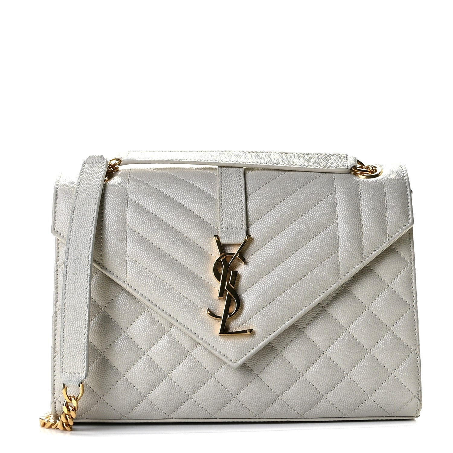 Saint Laurent Grain De Poudre Textured Mixed Matelasse Medium Triquilt Monogram Satchel Blanc Vintage 1 of 13