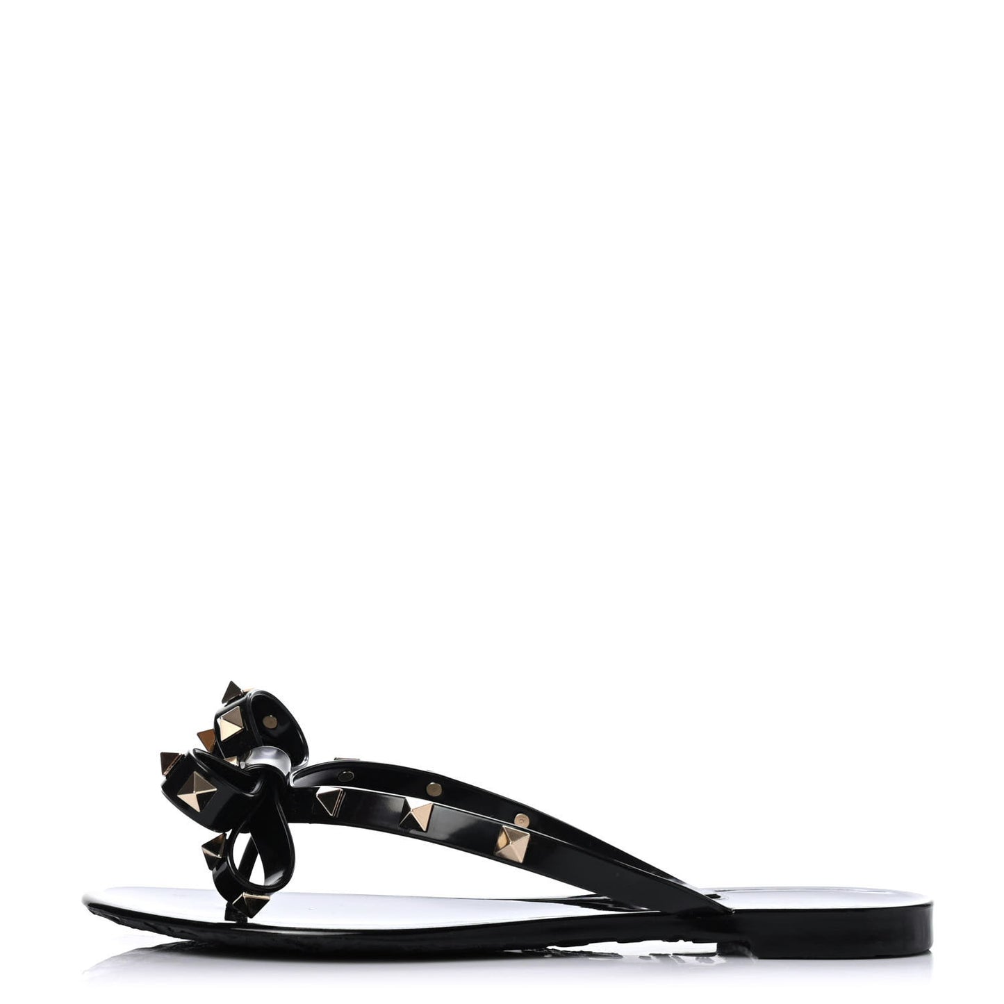 PVC Jelly Rockstud Bow Thong Sandals 35 Black