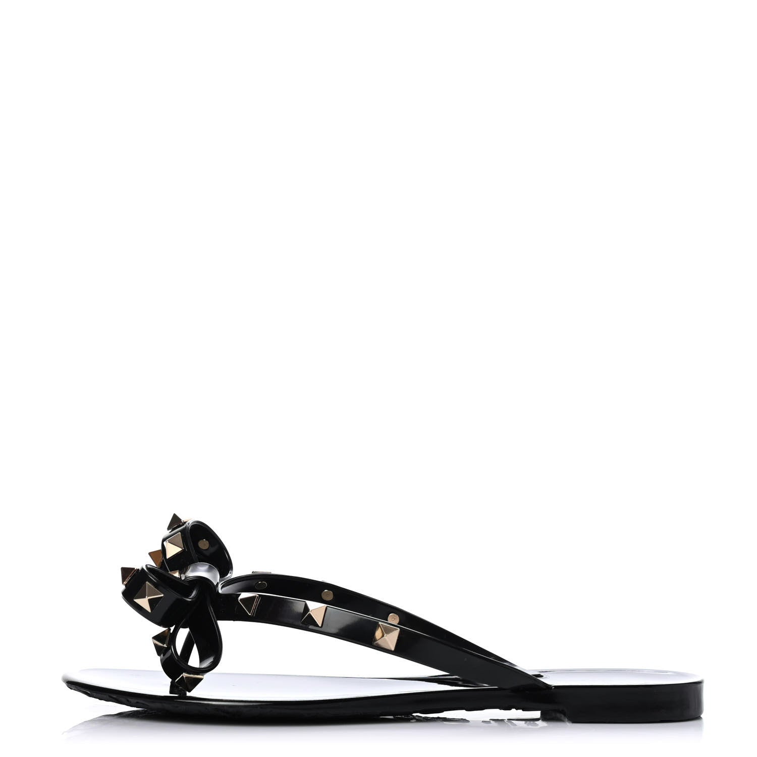 Valentino Garavani PVC Jelly Rockstud Bow Thong Sandals 35 Black 1 of 4
