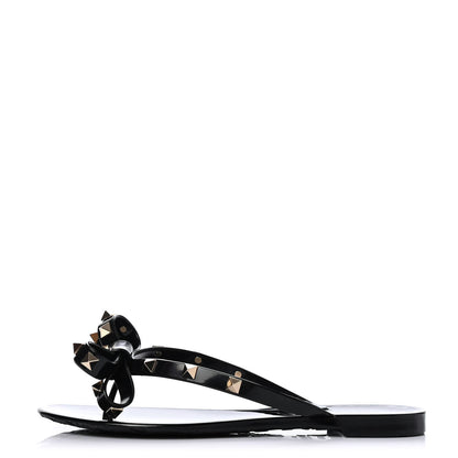 Valentino Garavani PVC Jelly Rockstud Bow Thong Sandals 35 Black 1 of 4